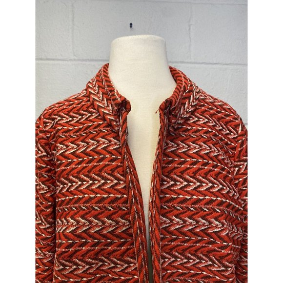 VTG Amy Adams Knits Womens Jacket 70s Boho Swing Collar Red Chevron Medium - Picture 2 of 11